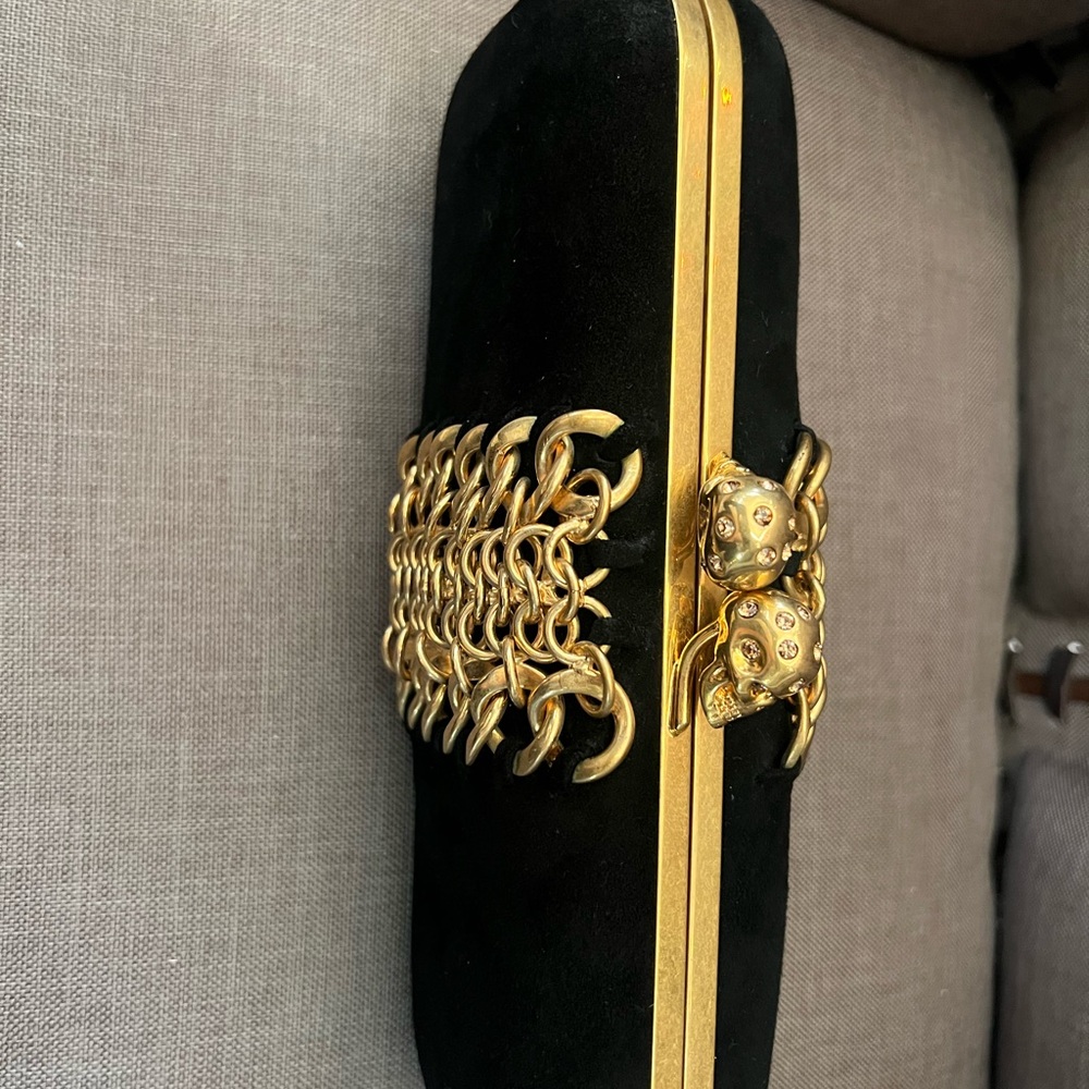Alexander McQueen Black and Gold Clutch with Chain Detail - Picture 2 of 8